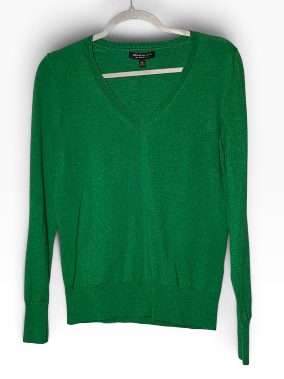 Banana Republic Green Merino Wool V-neck Sweater